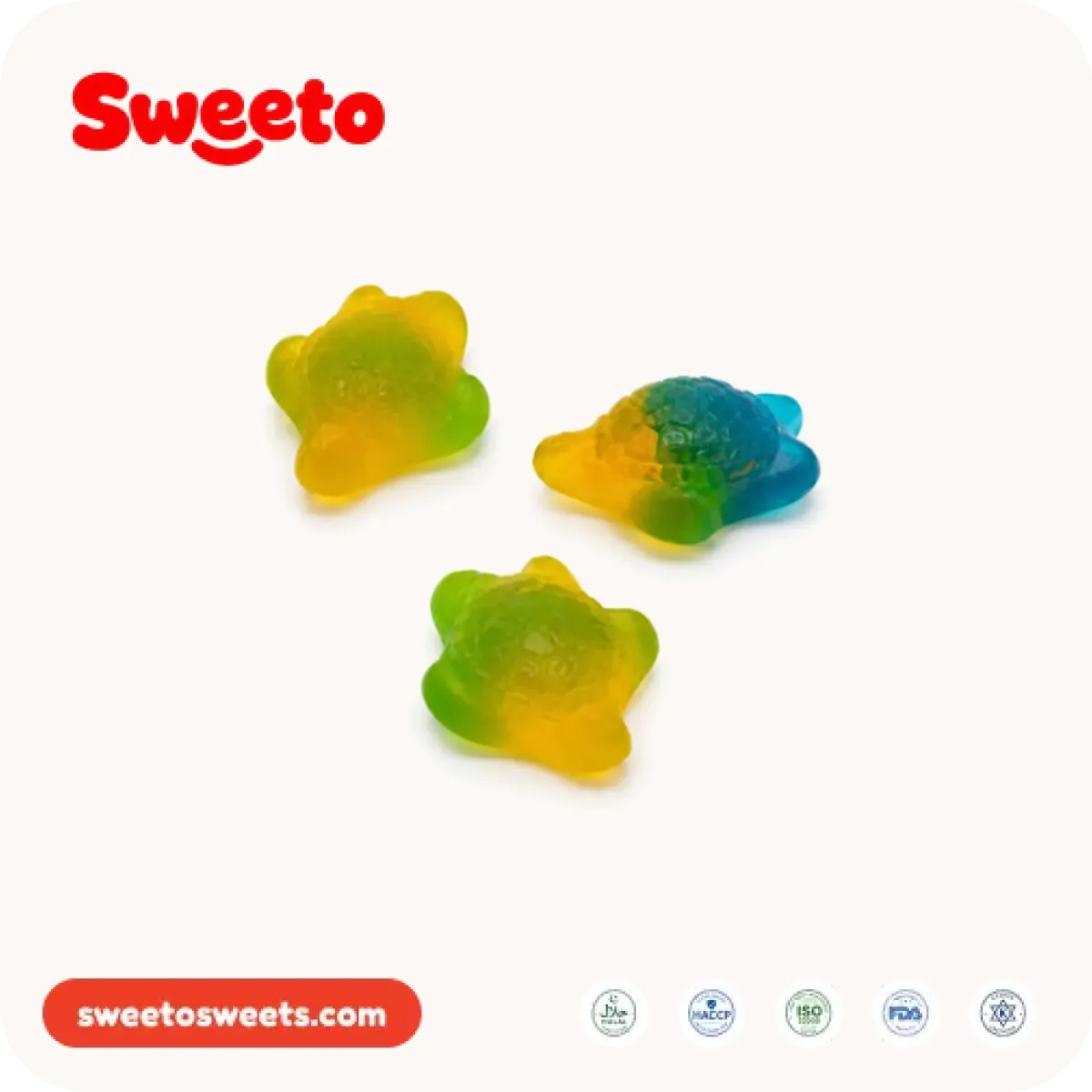 Sea turtle gummies in green and ocean tones