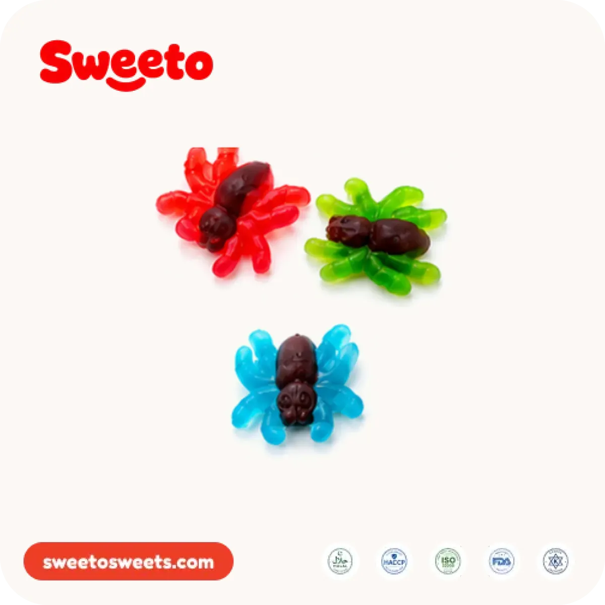 Mini spider gummies in assorted colors