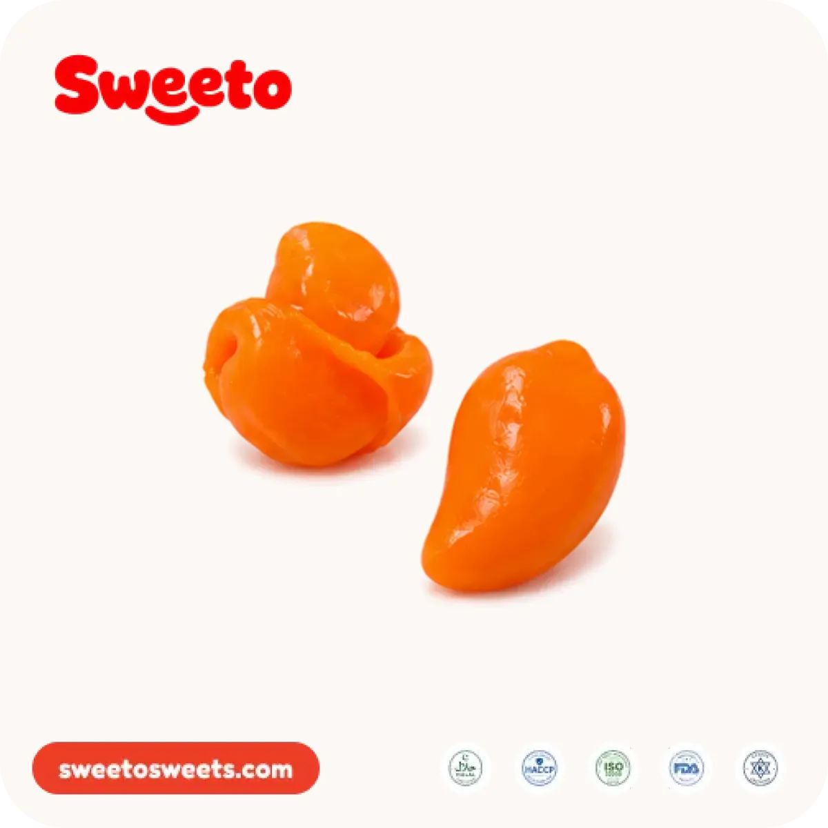 Orange peelable mango gummies from Sweeto Sweets