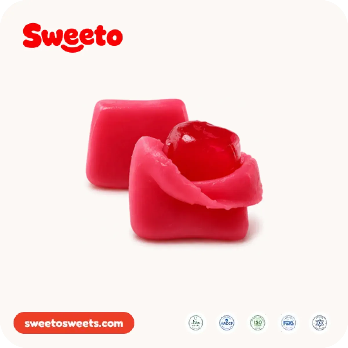 Red cube peelable watermelon gummies from Sweeto Sweets