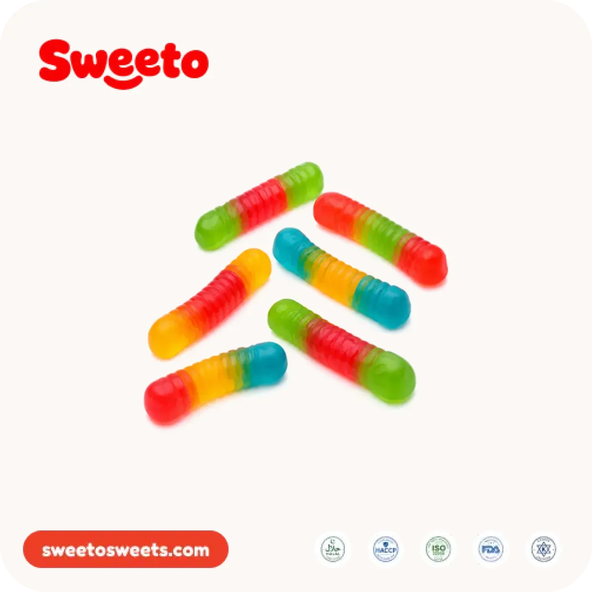 Two-tone segmented gummy worms from Sweeto Sweets