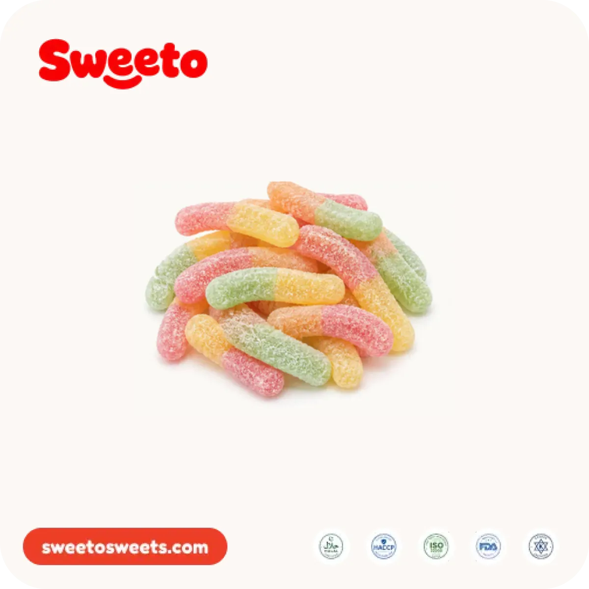 Sour sanded pastel gummy worms from Sweeto Sweets