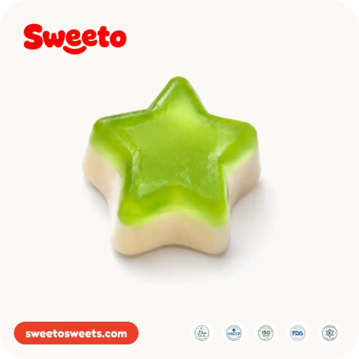 Green and white gummy star from Sweeto Sweets