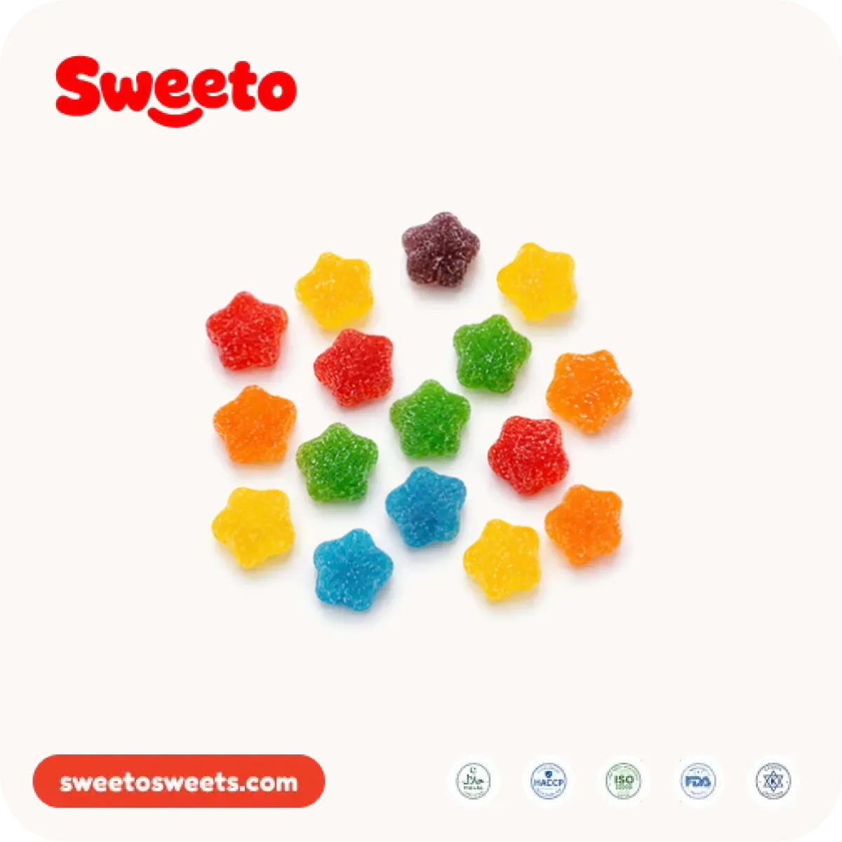 Sugar-sanded star gummies from Sweeto Sweets in multiple colors