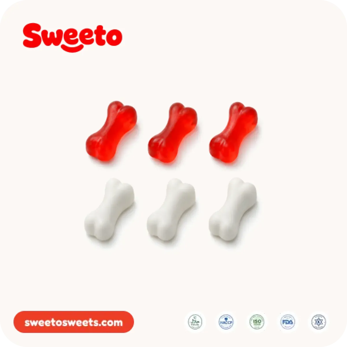 Bone-shaped gummies from Sweeto Sweets in red and white