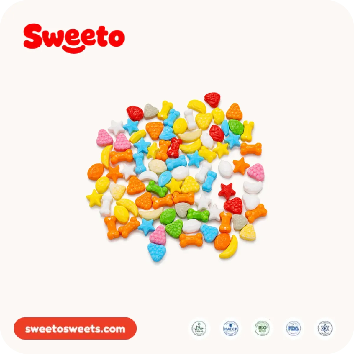 Mixed bag of bone-shape gummies from Sweeto Sweets in assorted colors