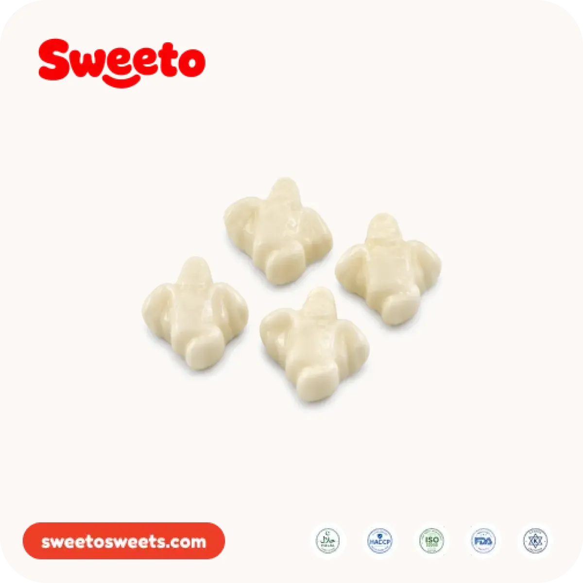 Opaque white ghost-shaped gummies from Sweeto Sweets