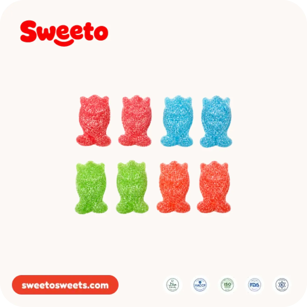 Sugar-sanded monster gummies from Sweeto Sweets in assorted bright colors