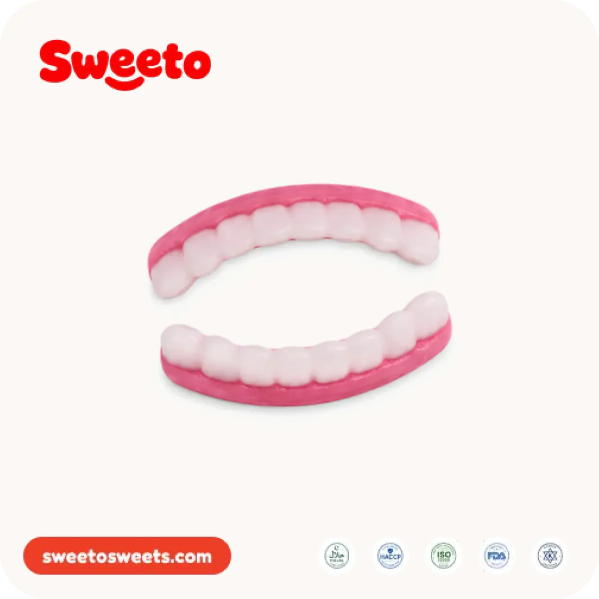 شرائح أسنان هلامية طويلة من Sweeto Sweets بقطع ثنائية اللون وردية وبيضاء