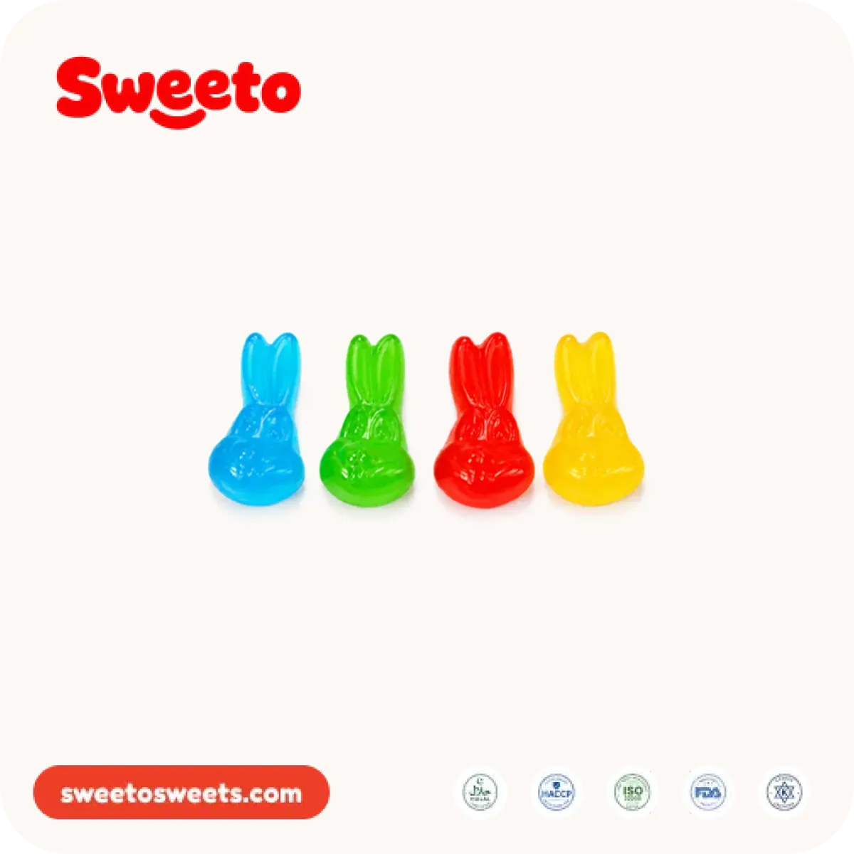 Glossy bunny gummies from Sweeto Sweets in four colours