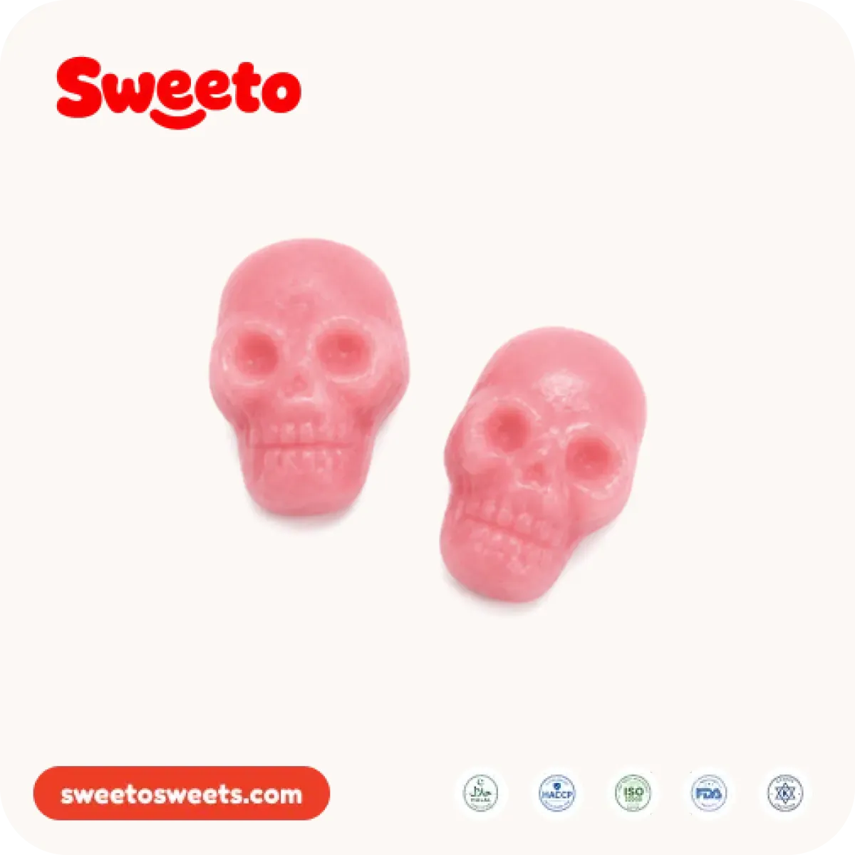 Glossy Oiled pink skull gummies from Sweeto Sweets