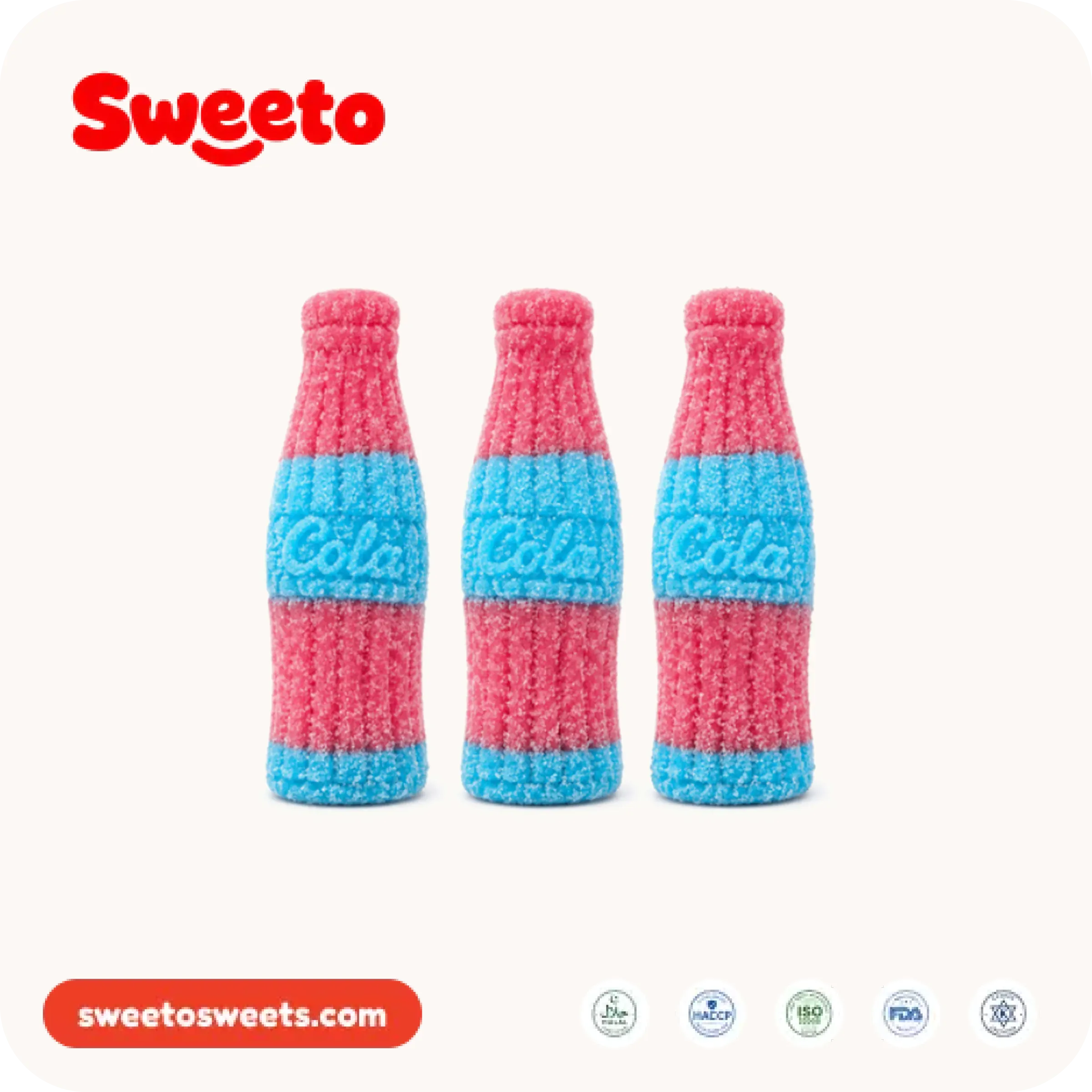 حلوى غامي عملاقة على شكل زجاجة وردية وزرقاء من Sweeto Sweets