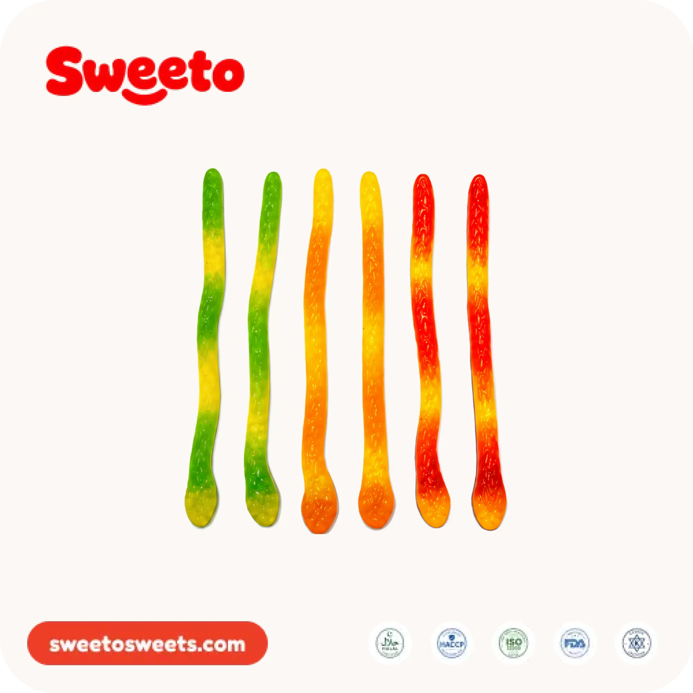 حلوى غامي عملاقة على شكل دودة مجدولة قوس قزح من Sweeto Sweets
