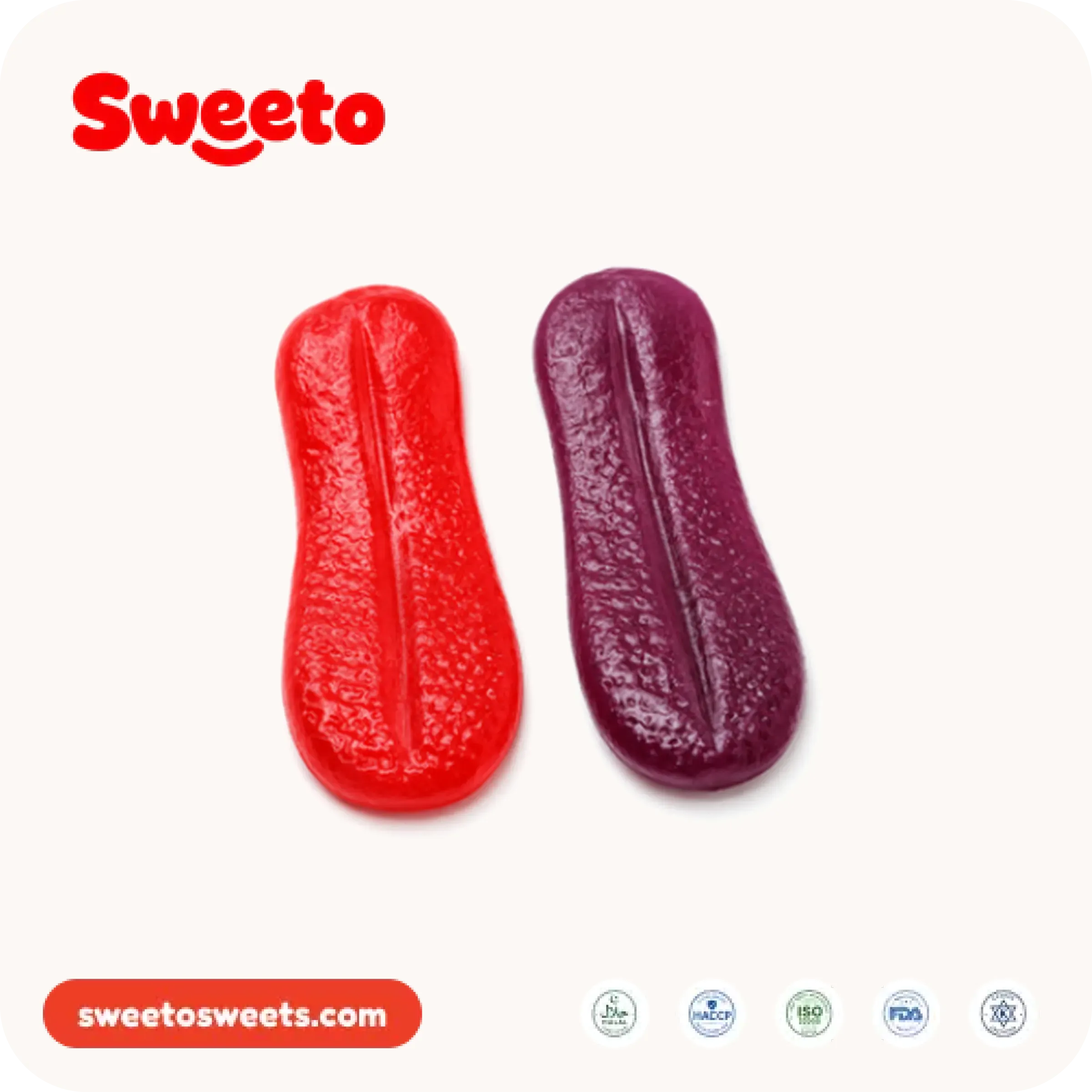 Gominolas gigantes de gusano rojo y morado de Sweeto Sweets