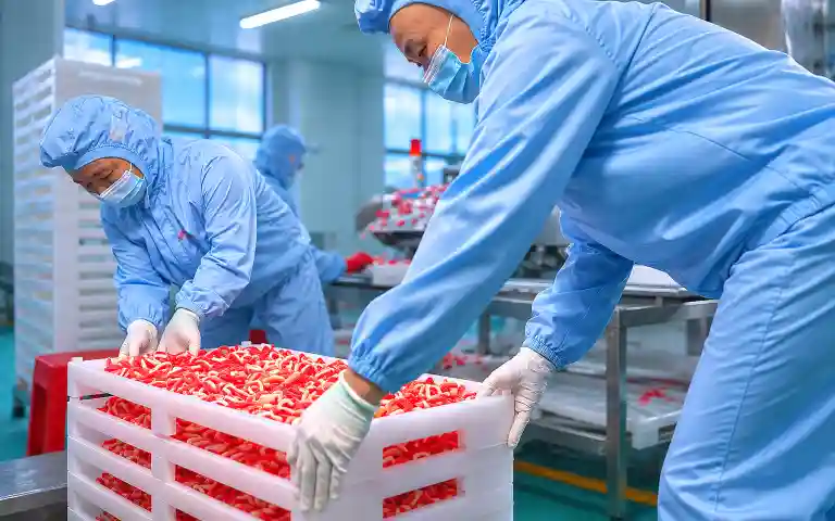 Sweeto team operating gummy polishing and coating drums in the workshop