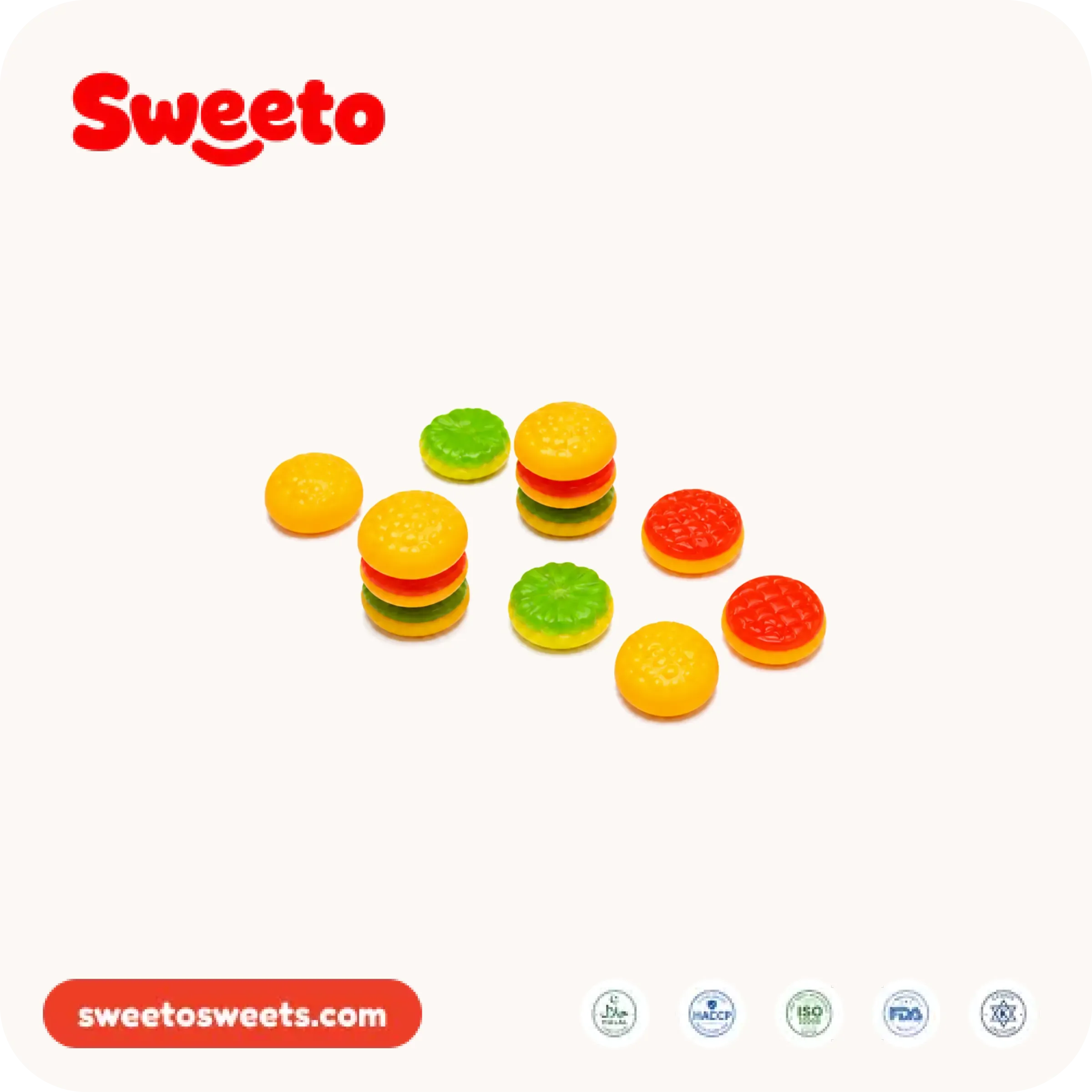 حلوى برجر مصغّرة متنوعة من Sweeto Sweets مصبوبة كقطعة واحدة بألوان زاهية