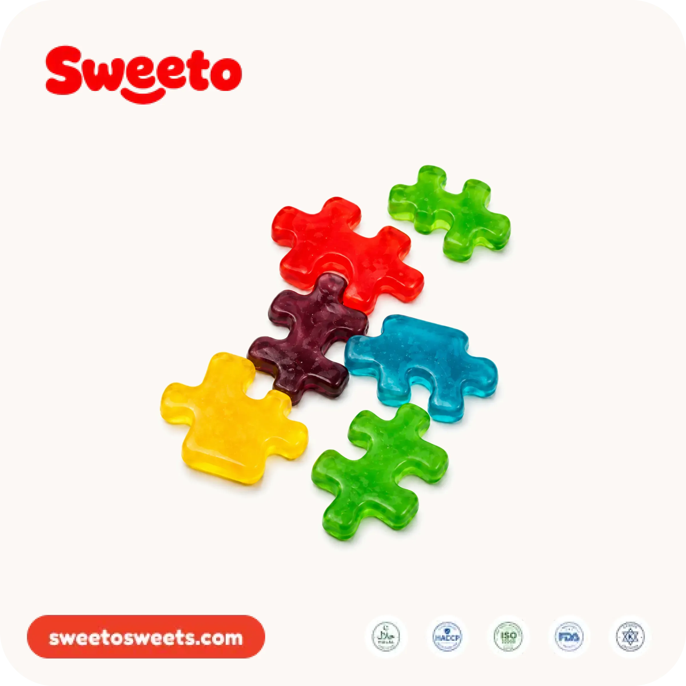 Gominolas con forma de pieza de puzle de Sweeto Sweets sueltas y surtidas en varios colores