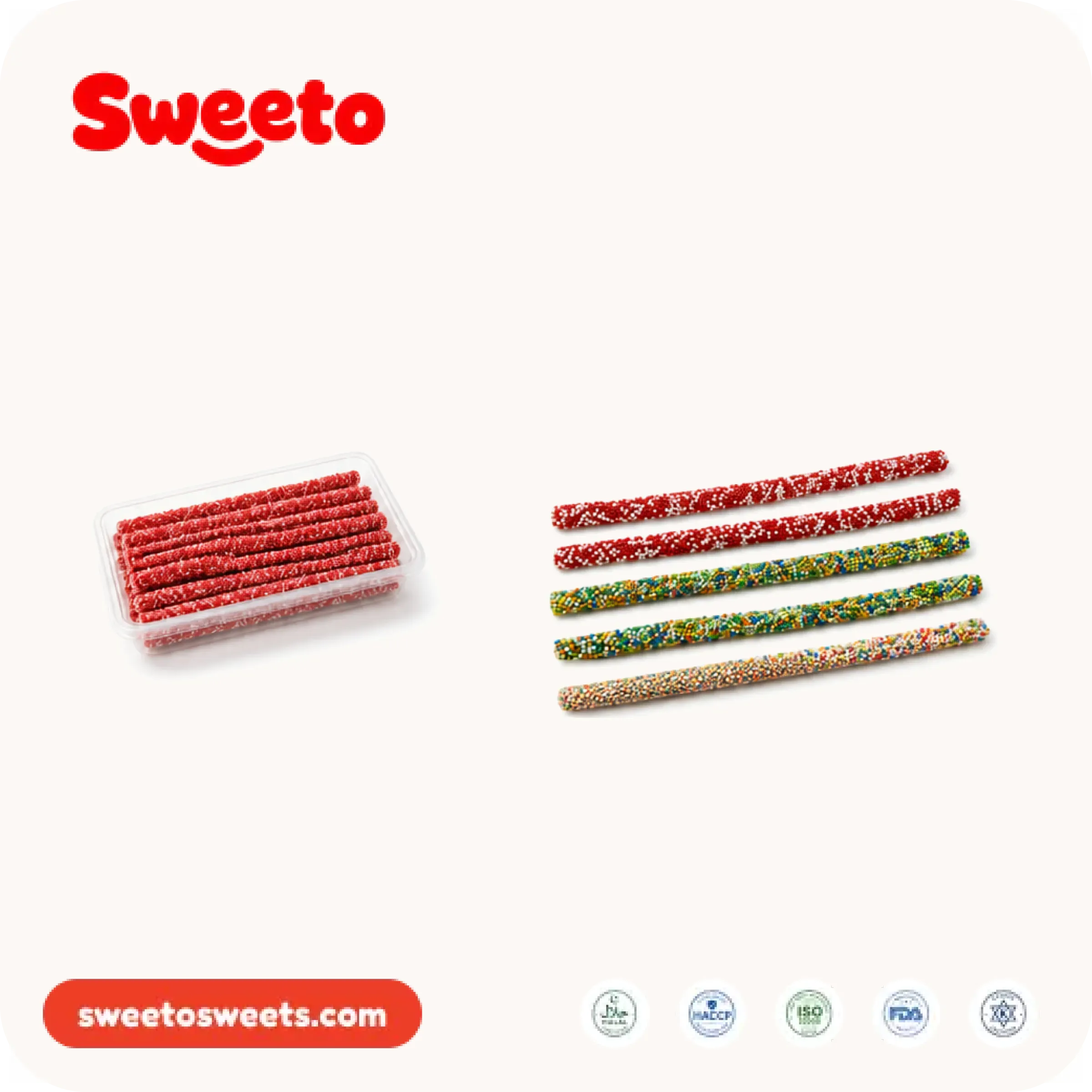 Cuerdas de gominola arcoíris con nonpareils de Sweeto Sweets