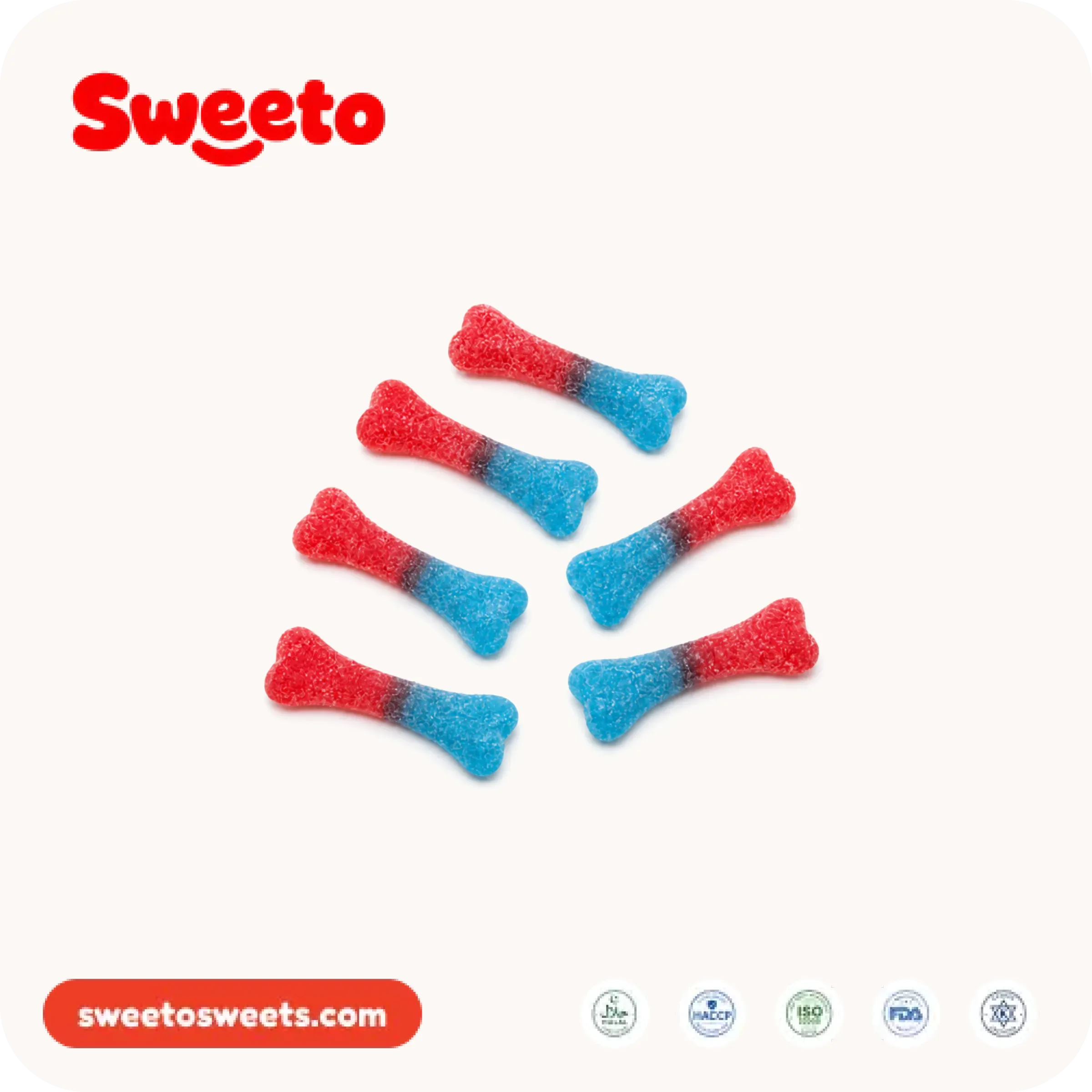 Gominolas de hueso de Sweeto Sweets en rojo y azul