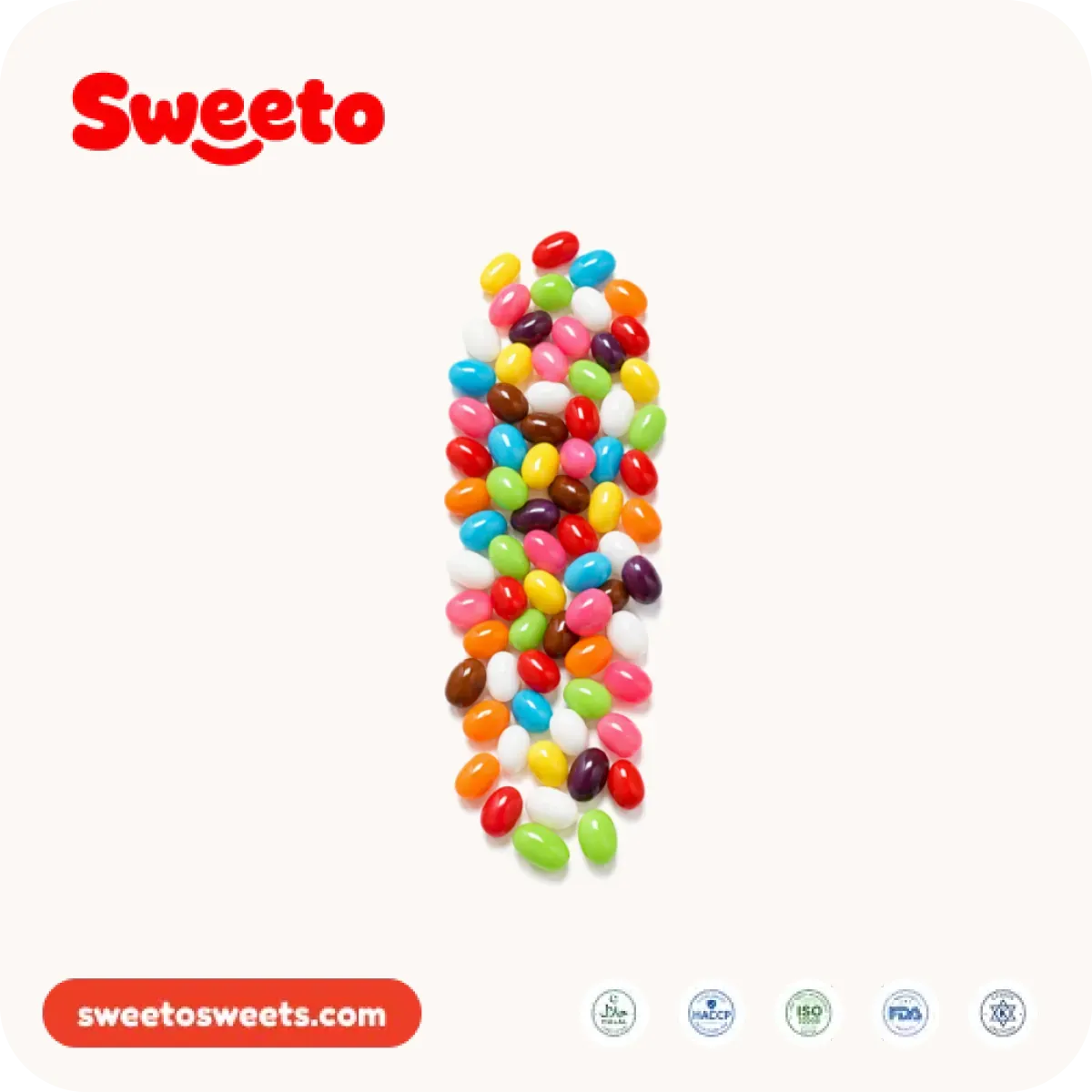 Pastel assorted jelly beans from Sweeto Sweets in pink, blue, green, yellow, orange, white and brown