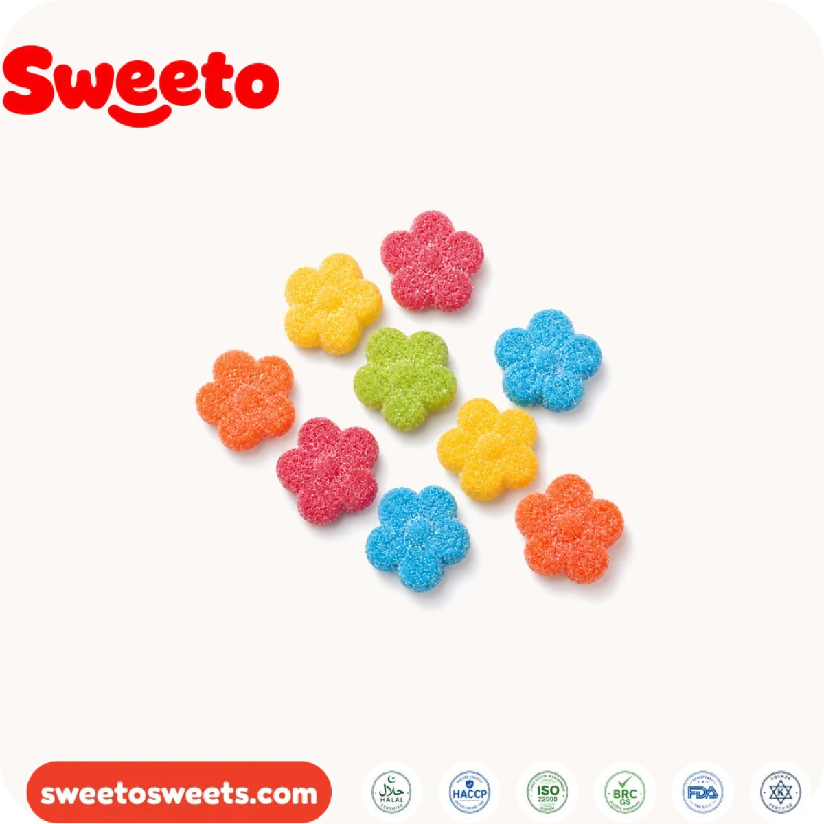 Multicolored plum blossom gummies from Sweeto Sweets