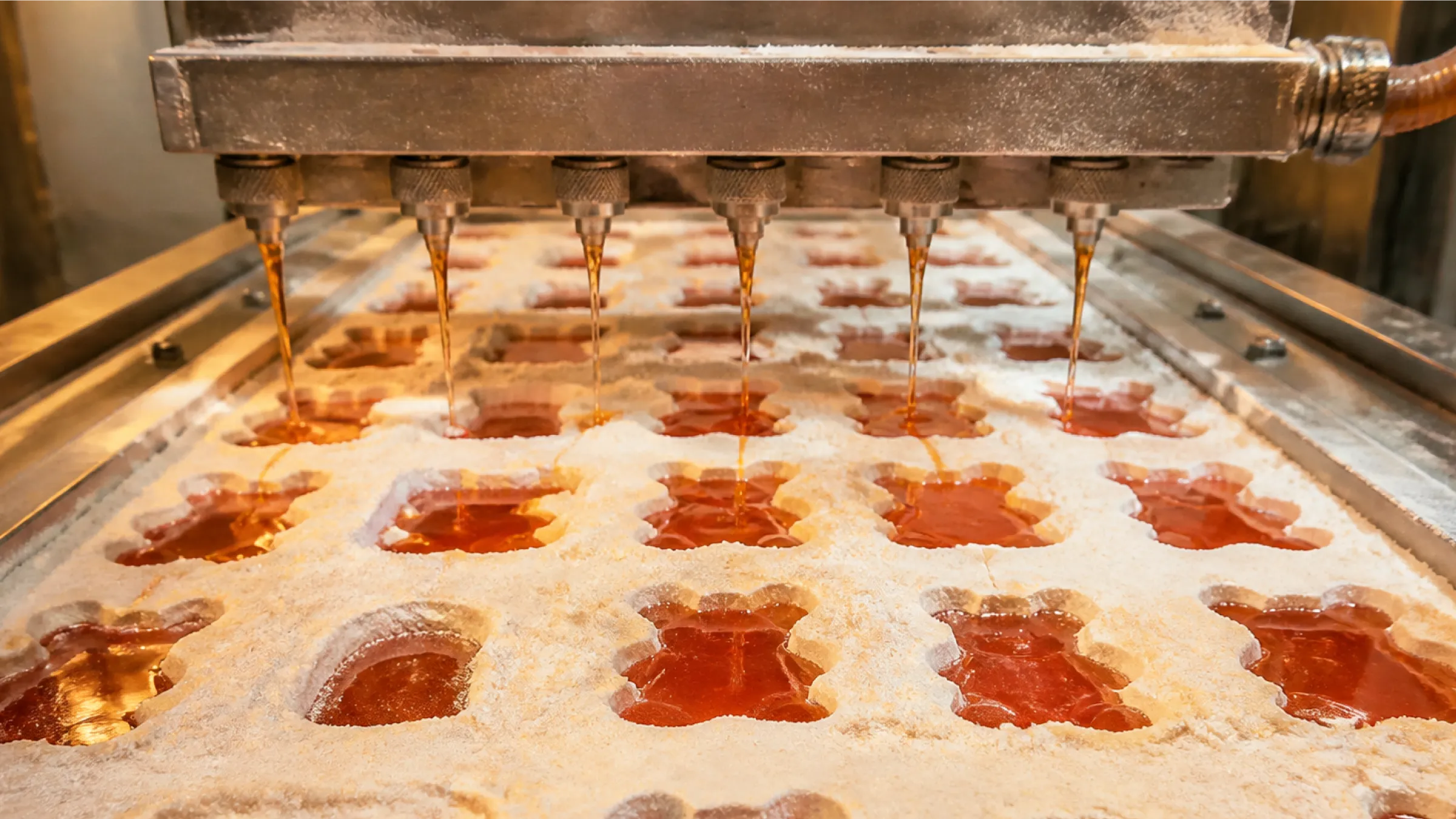 2.Starch mogul process molding gummy candy shapes