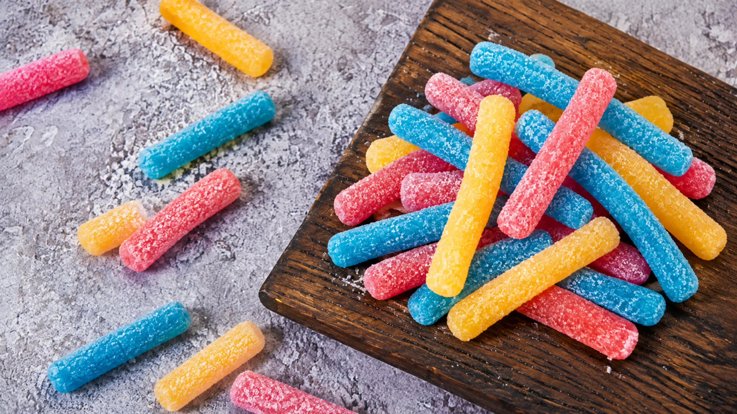 2.Sour stick gummies, multi-color sugar coated gummy sticks for bulk wholesale